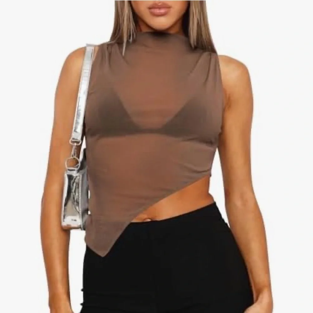 Sheer Mesh Asymmetrical Mock Neck Tank Top Crop Tol | medium | BRAND NEW - Picture 8 of 9